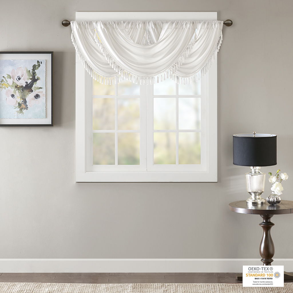 Elena - Waterfall Embellished Valance - White