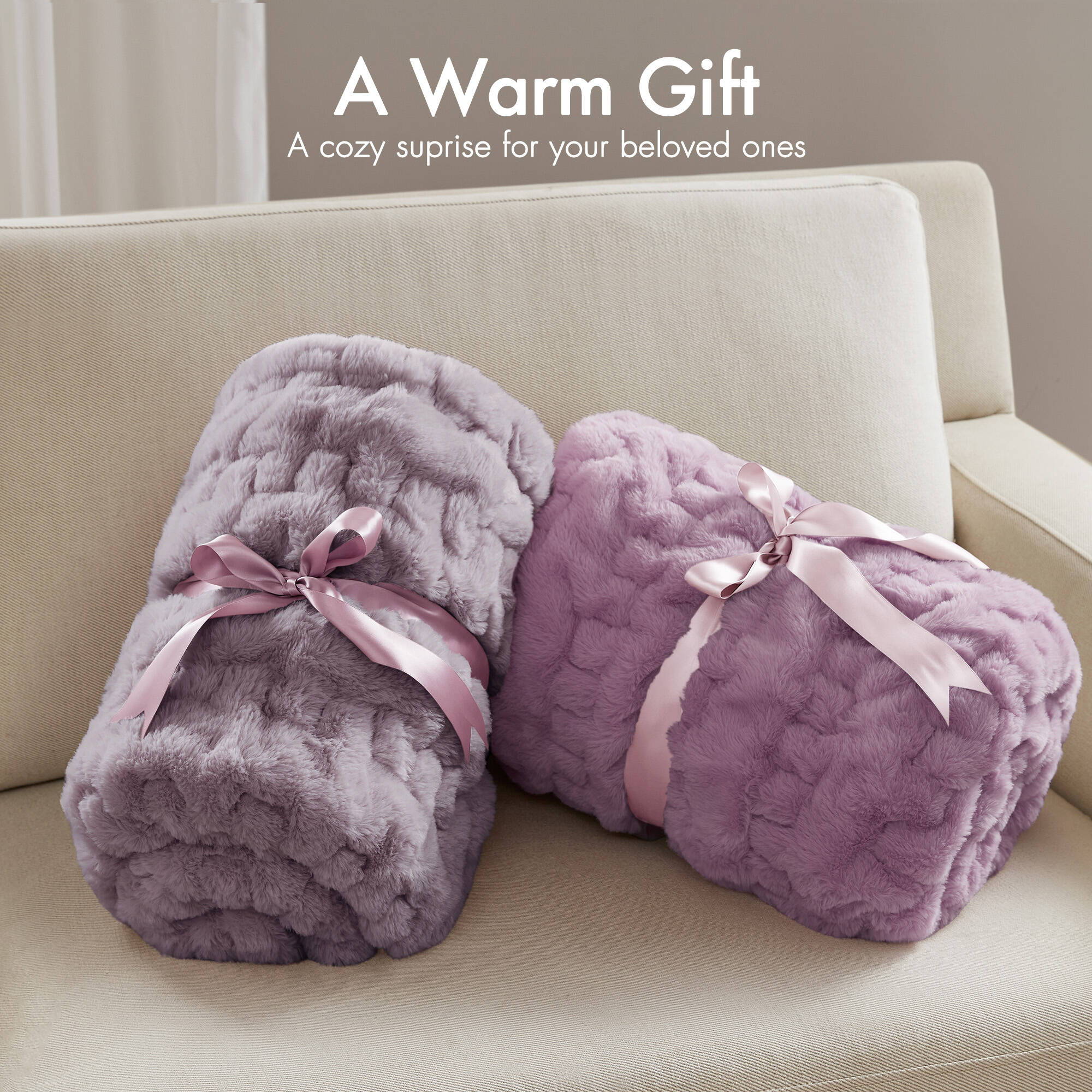 Ruched Fur - Ruched Throw - Lavender