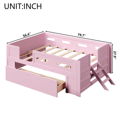 Platform Bed With Guardrail And Drawer