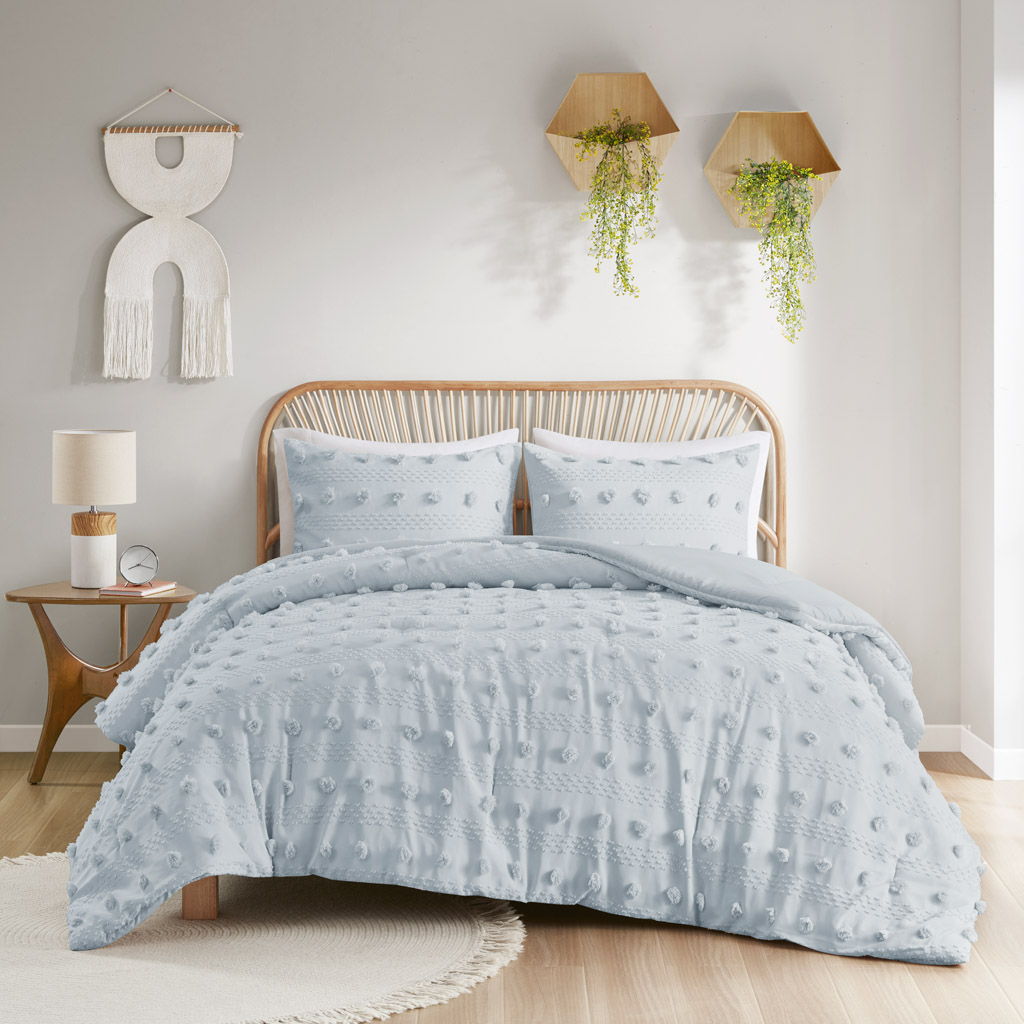 Lucy - Clip Jacquard King Comforter Set - Blue