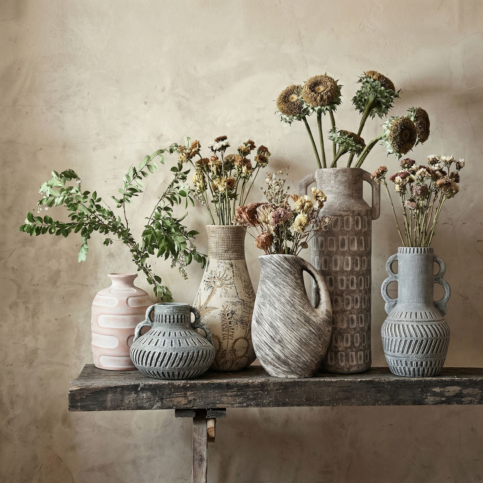 Earthenware - Aztec Wide Flower Vase - Blue