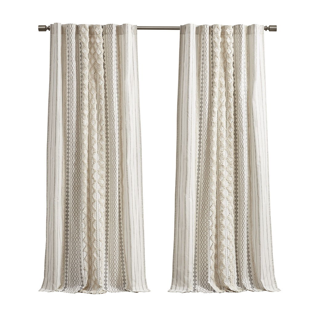 Imani - 50x108" Printed Curtain Panel With Stripe And Lining - Ivory