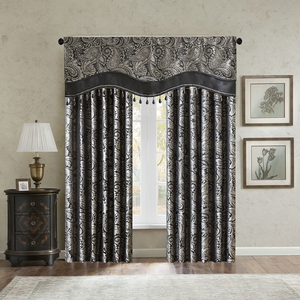 Aubrey - Window Rod Pocket Valance With Beads - Black
