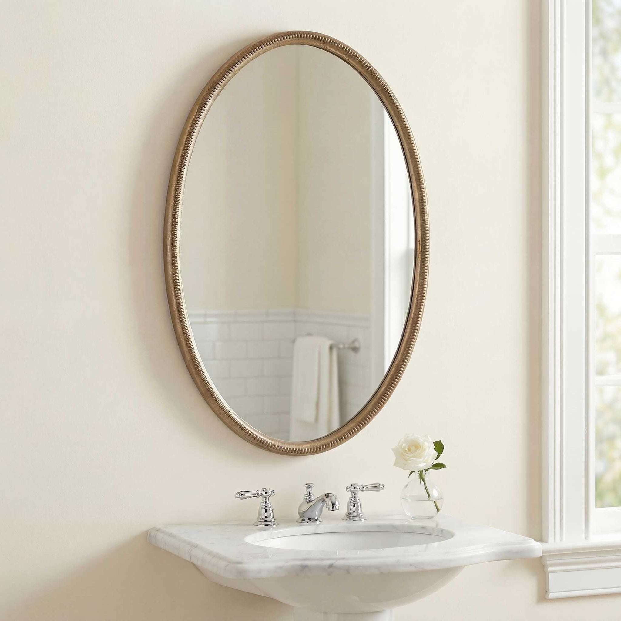 Ellis - Beaded Oval Mirror - Brass