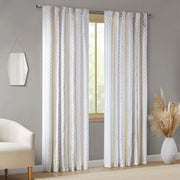 Ebby - 50x95" Poly Printed Curtain Panel With Tufted Stripe (Set of 2) - White / Taupe