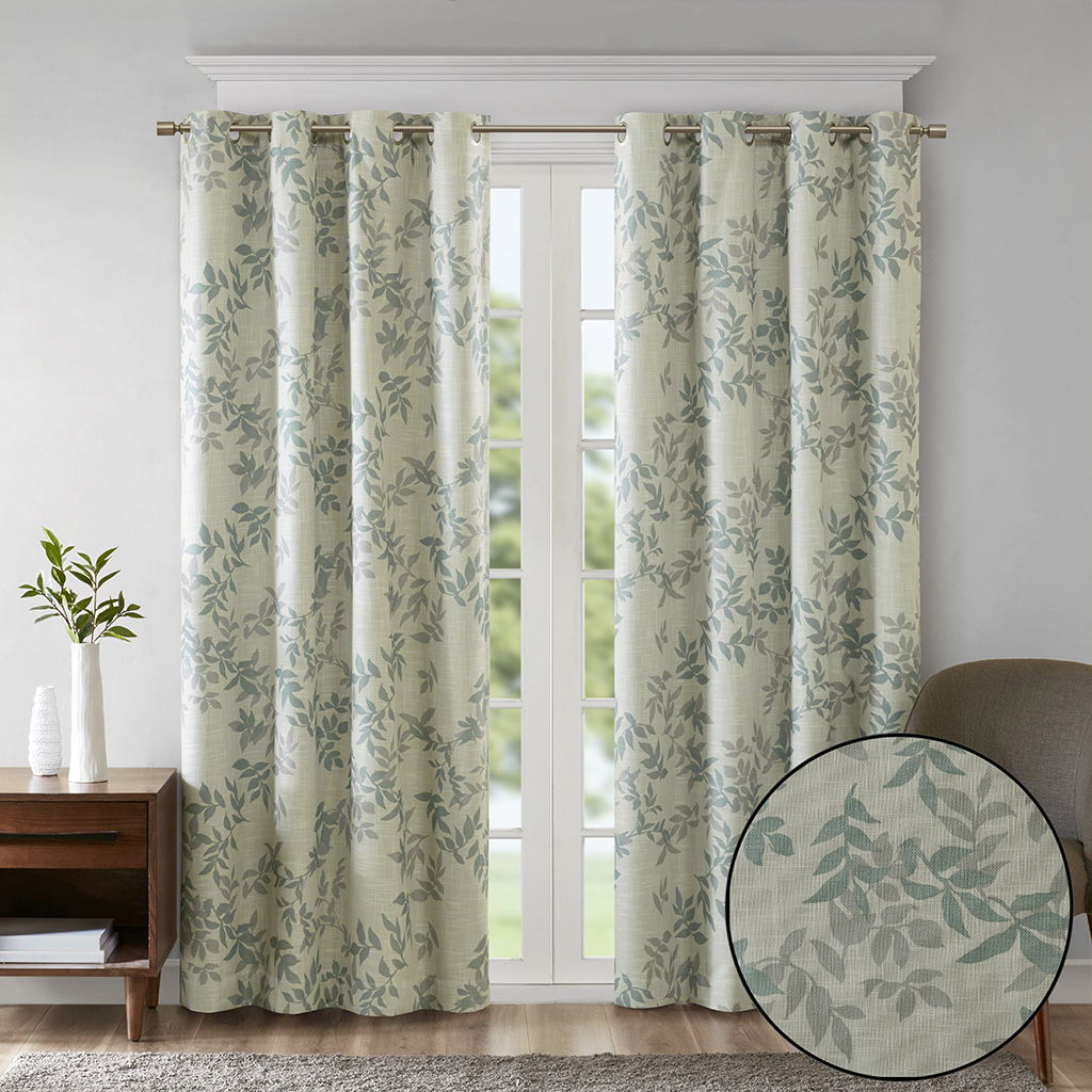 Julie - 95" Printed Botanical Blackout Panel - Aqua