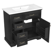 Modern Bathroom Vanity With Sink Top, 4 Drawers And 1 Soft-Close Door