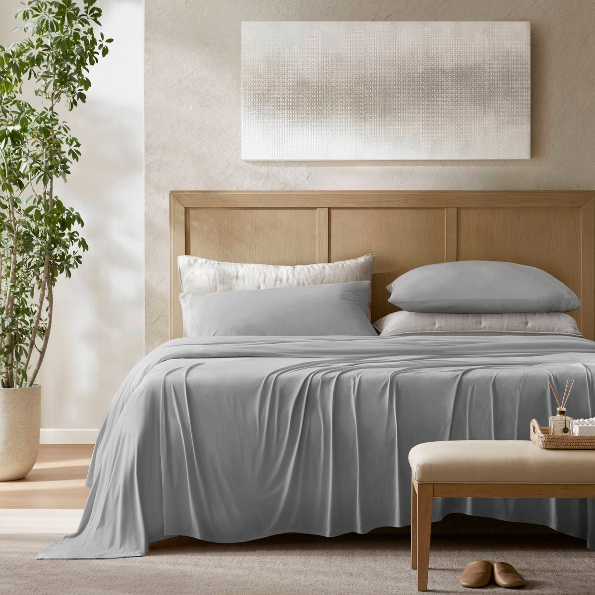 Queen Stretch Jersey Sheet Set - Gray