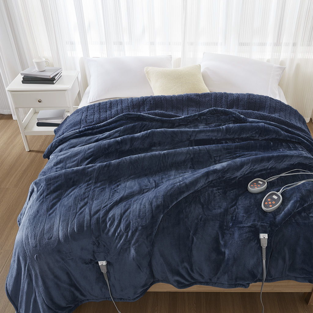 Heated Microlight to Berber - Blanket - Indigo