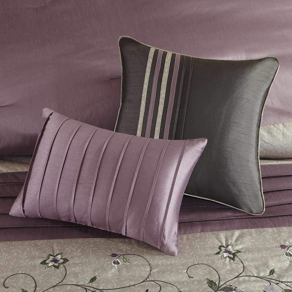 Serene - Queen Embroidered Piece Comforter (Set of 7) - Purple