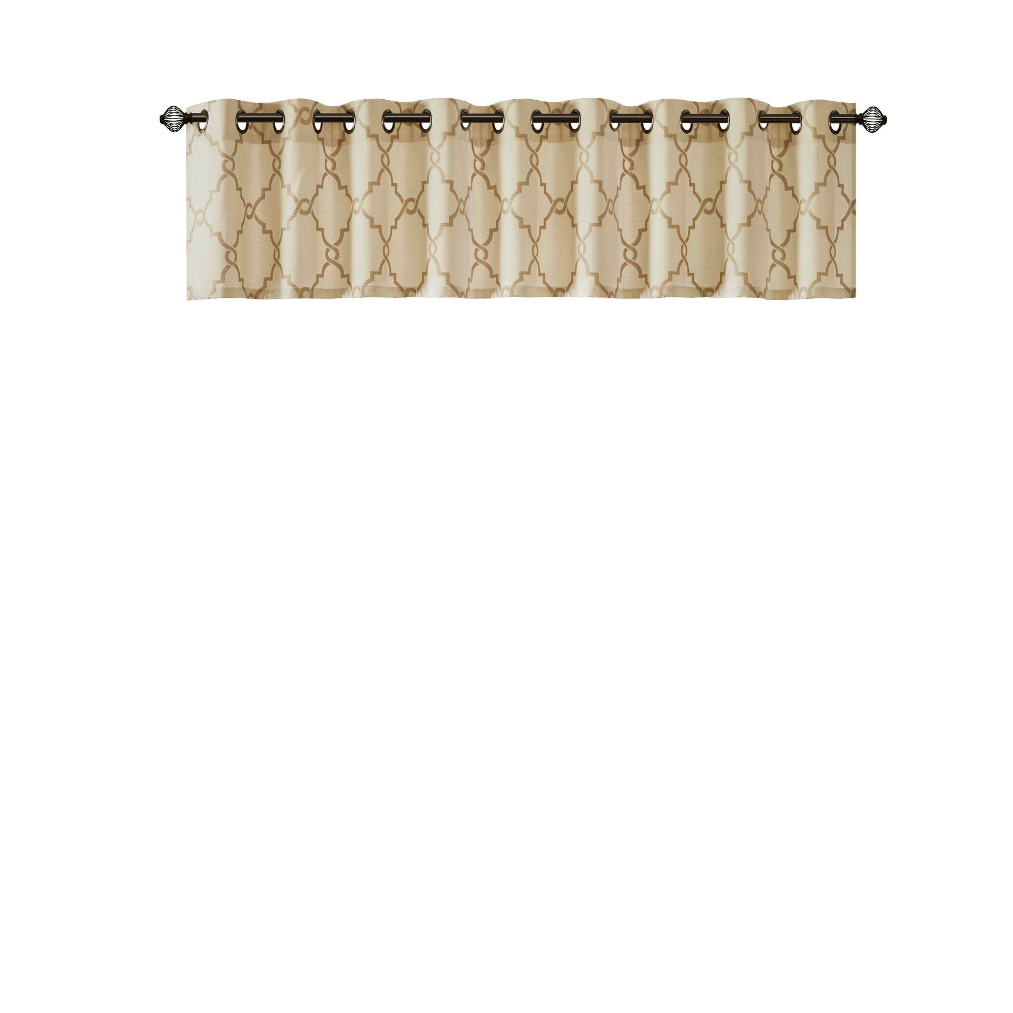 Saratoga - Fretwork Print Grommet Top Window Valance - Beige / Gold