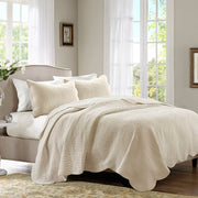 Tuscany - 3 Piece Reversible Scalloped Edge Coverlet Set - Cream