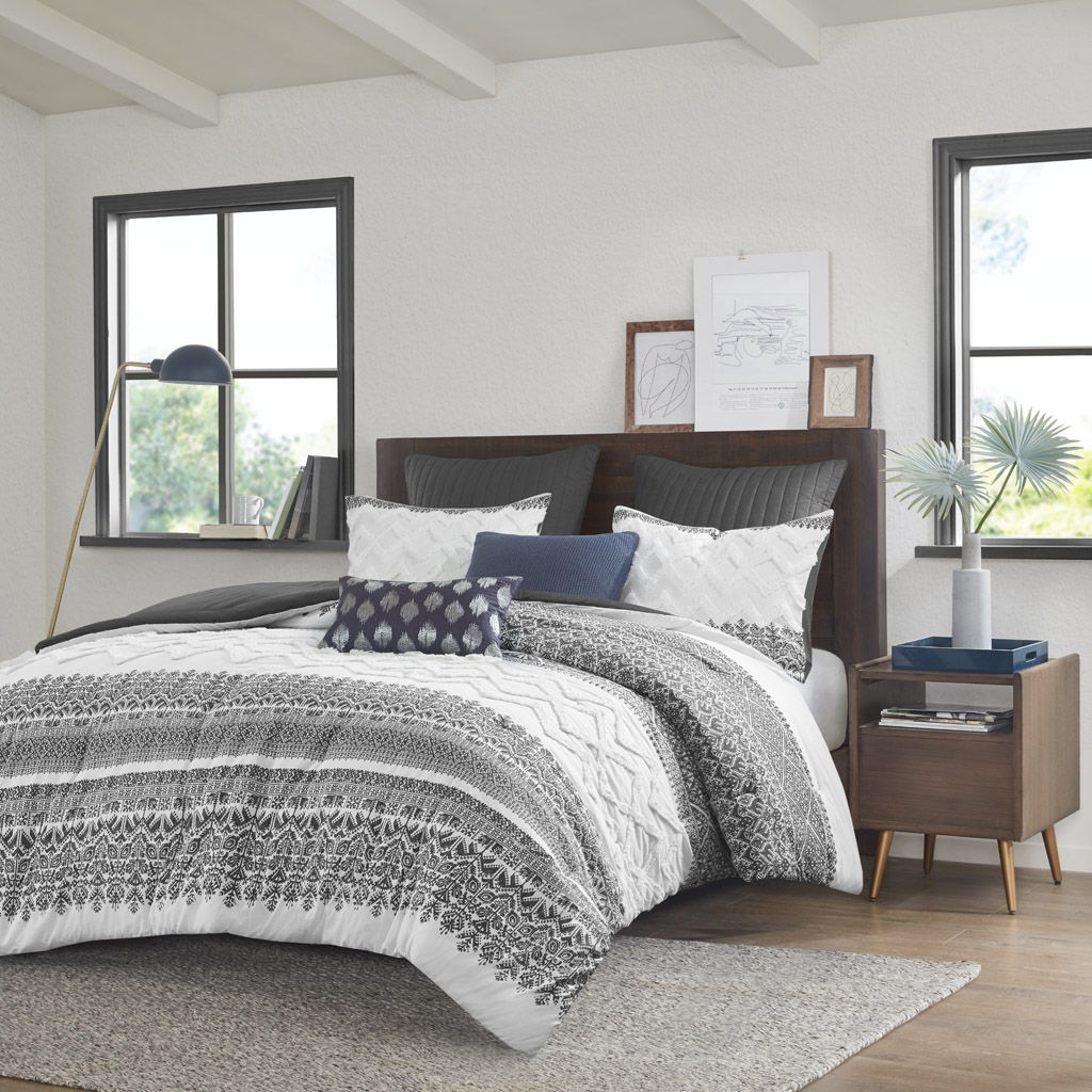 Mila - 3 Piece Comforter Set With Tufting - Gray