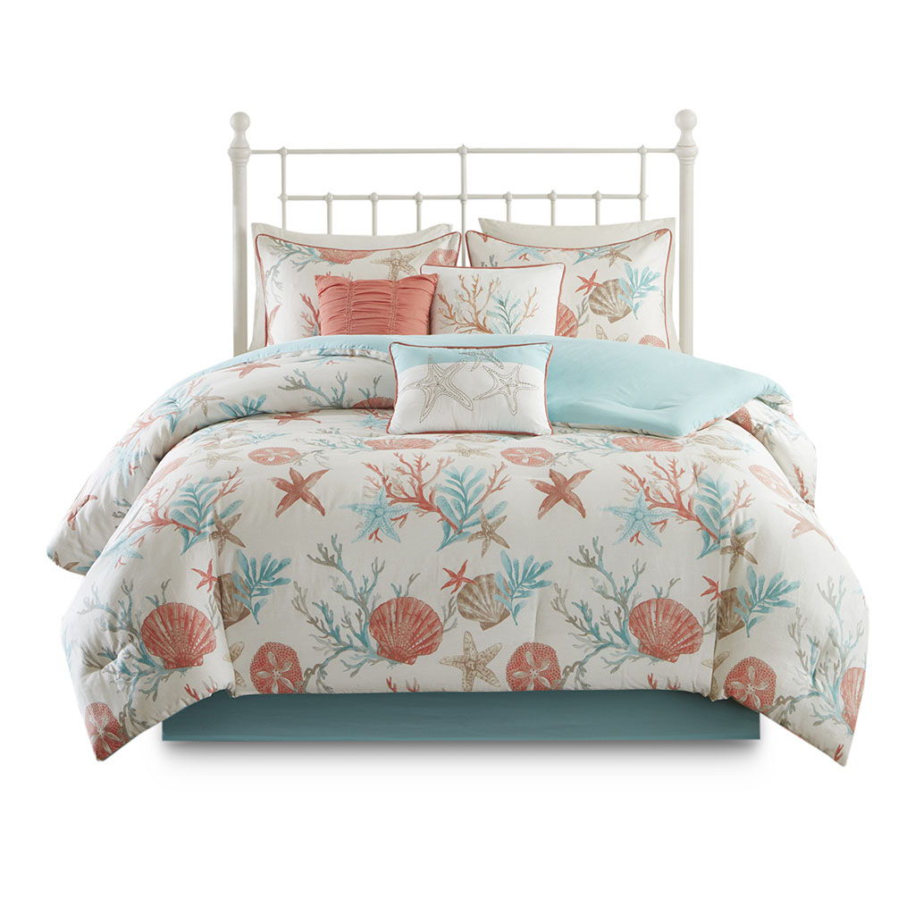 Pebble Beach - Queen 7 Piece Comforter Set - Coral