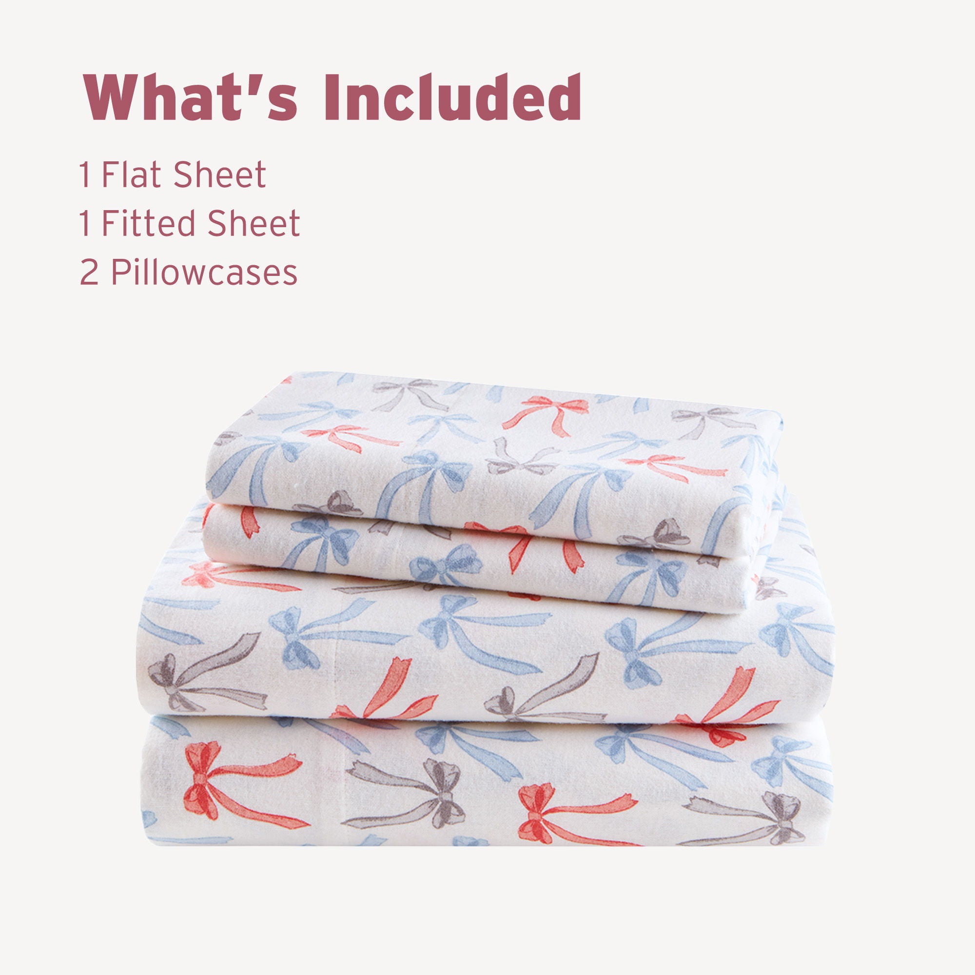 Cozy Soft - Full 100% Flannel Pigment Printed Sheet Set - Happy Bows