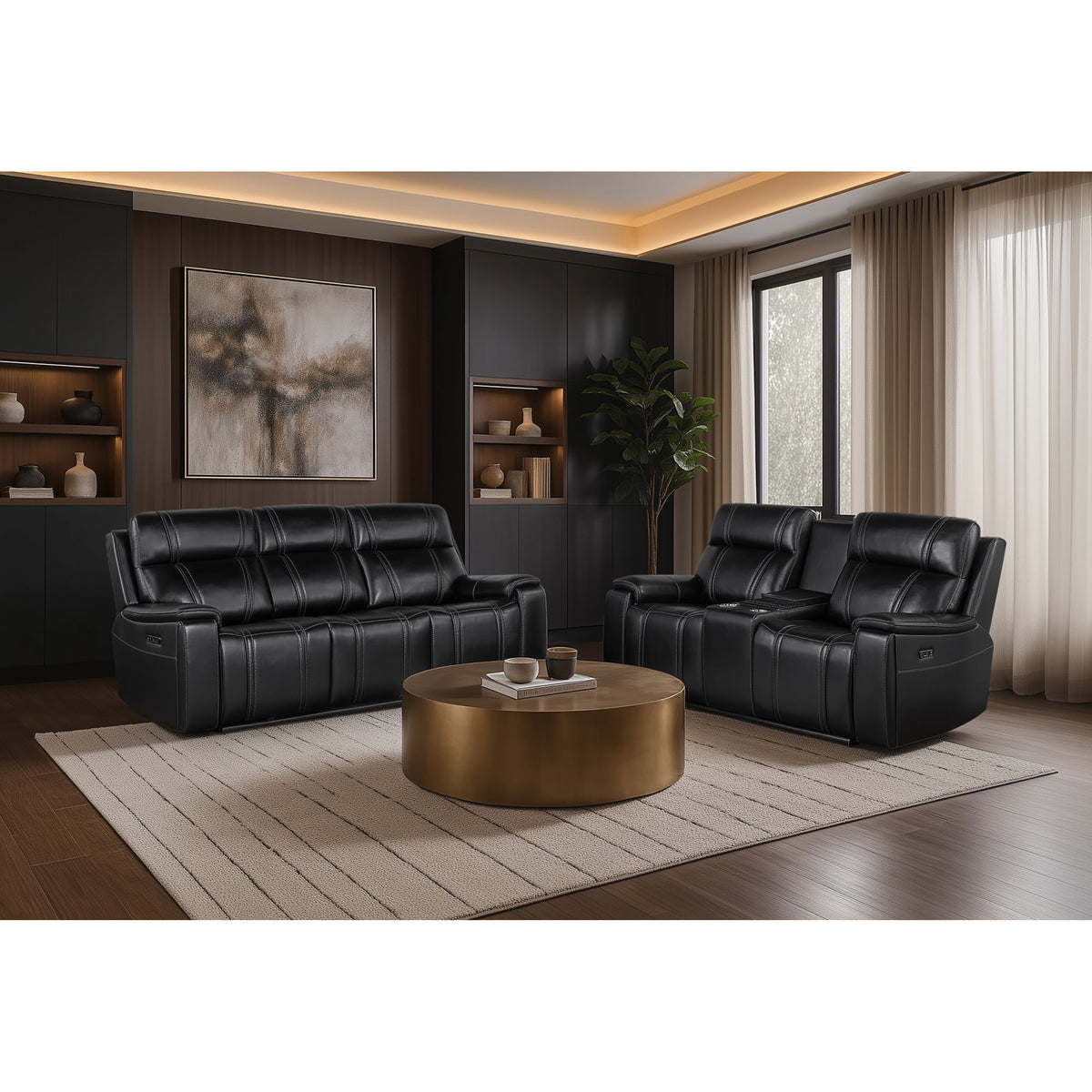 Gary - Power Reclining Sofa With Pillow Top Arms, Hidden Cup Holders - Black