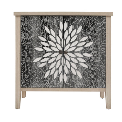 2 Door Carved Storage Cabinet With Adjustable Shelf, Accent Furniture