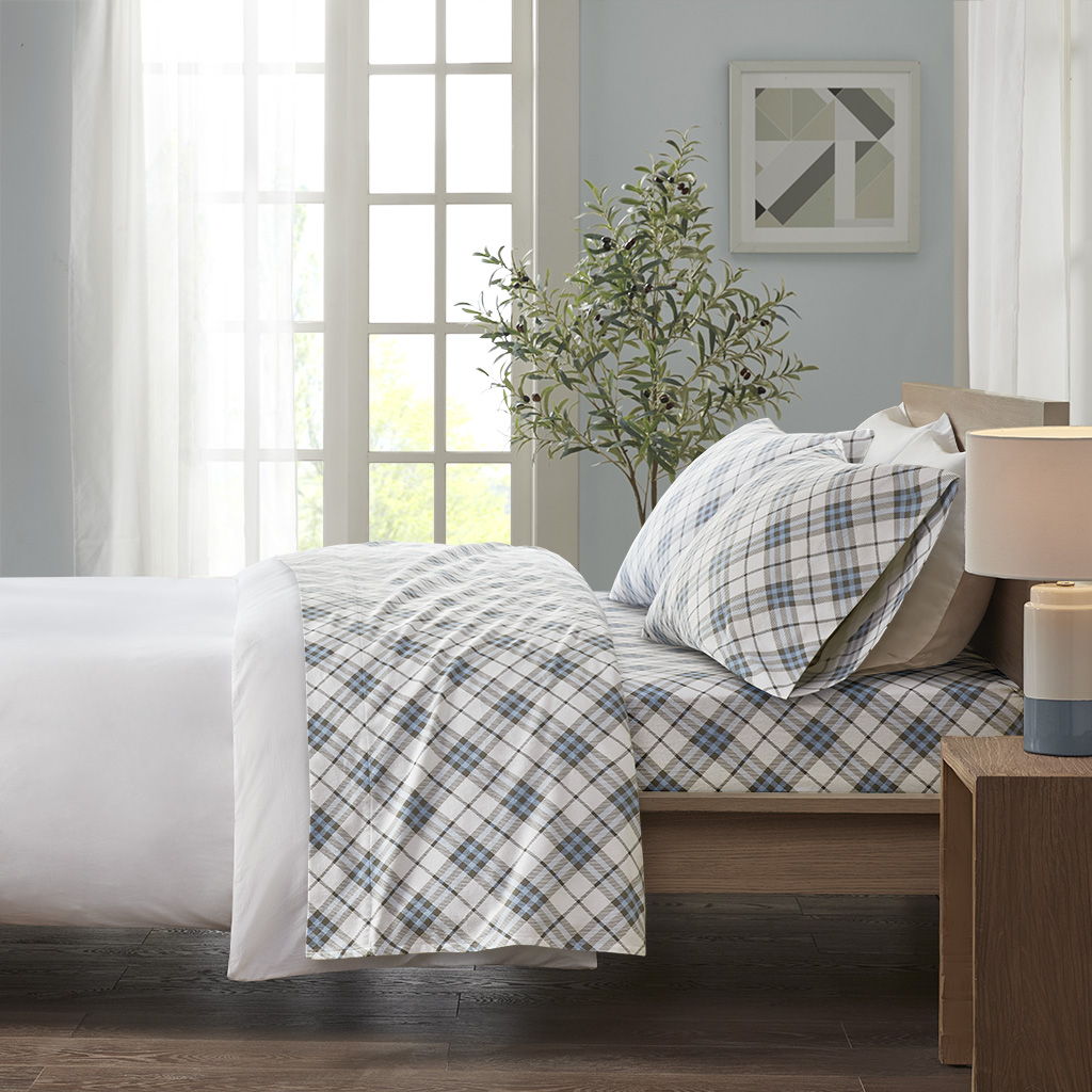 Cozy Flannel - King Sheet Set - Blue Plaid
