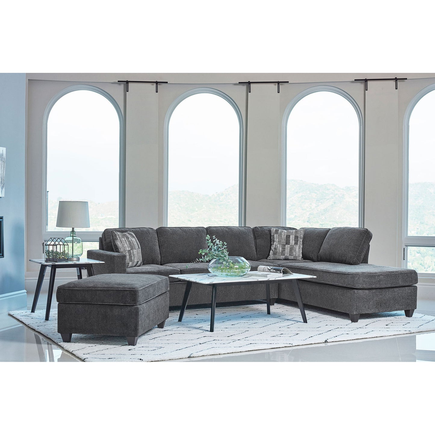 Johnston - Cushion Back Sectional With Pillows Elegant Upholstered Seating - Dark Gray