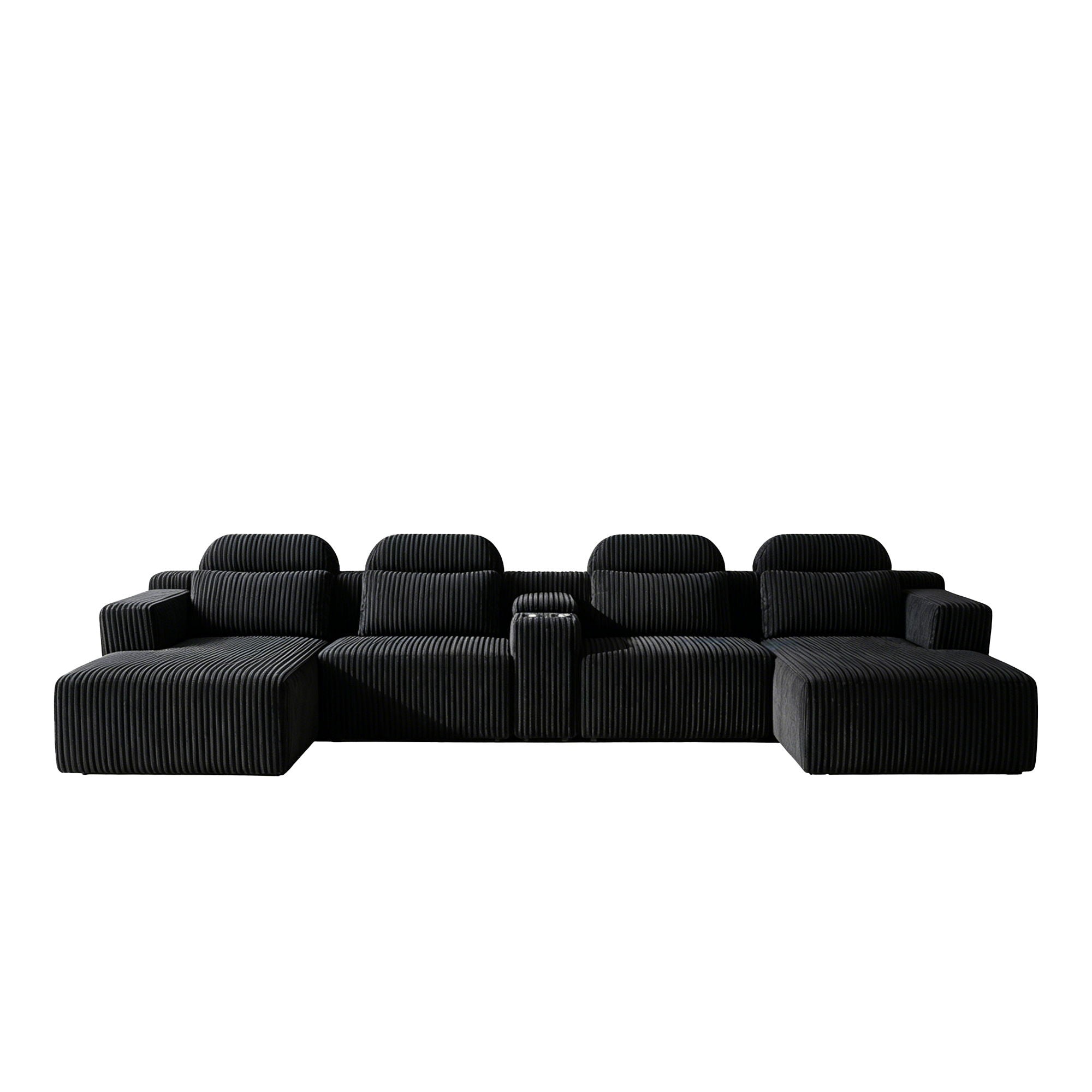 U-Shaped Sectional Sofa With Chaise Lounge And Cup Holders
