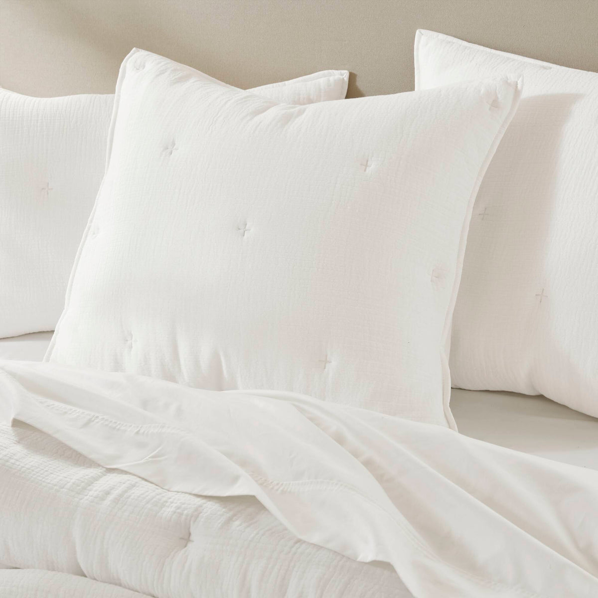 Breeze - Gauze Embroidered Euro Sham - White