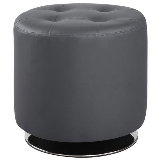 Round Ottoman With Tufted Upholstery Base - Gray
