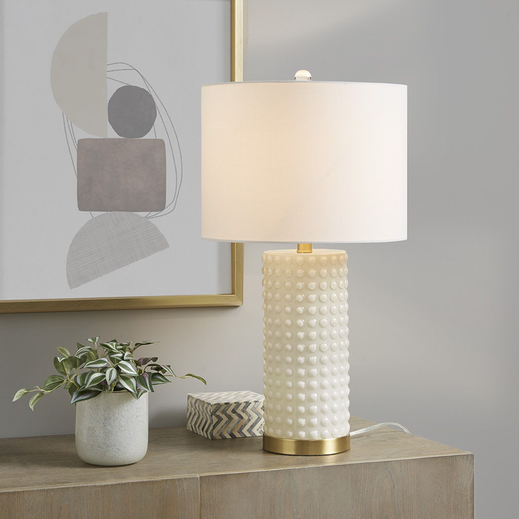 Grace Ivy - Textured Dot Table Lamp - White / Gold