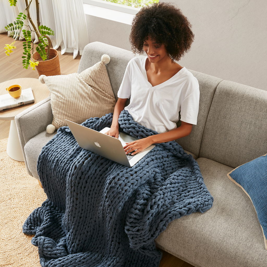 Chunky Double Knit - Handmade Throw - Indigo