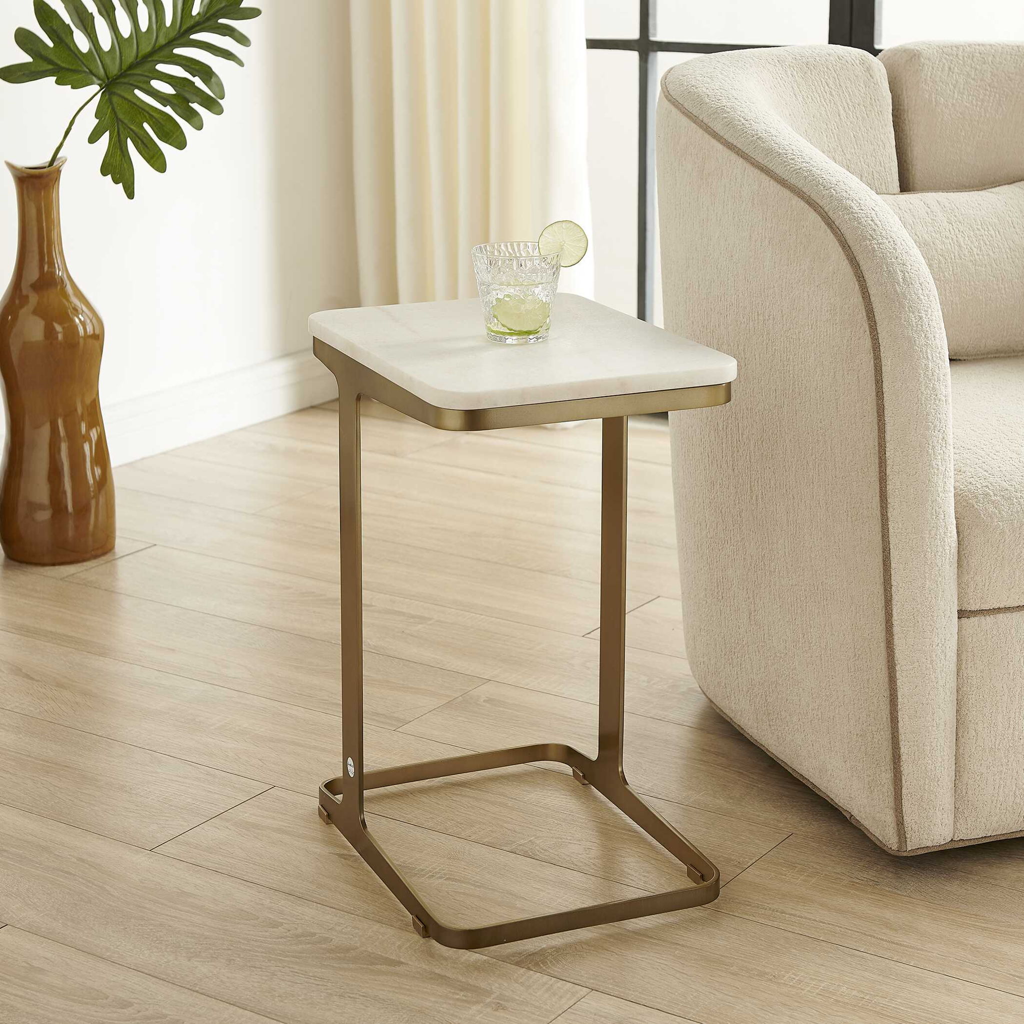 Tylan - Marble Accent Table - Brass / White