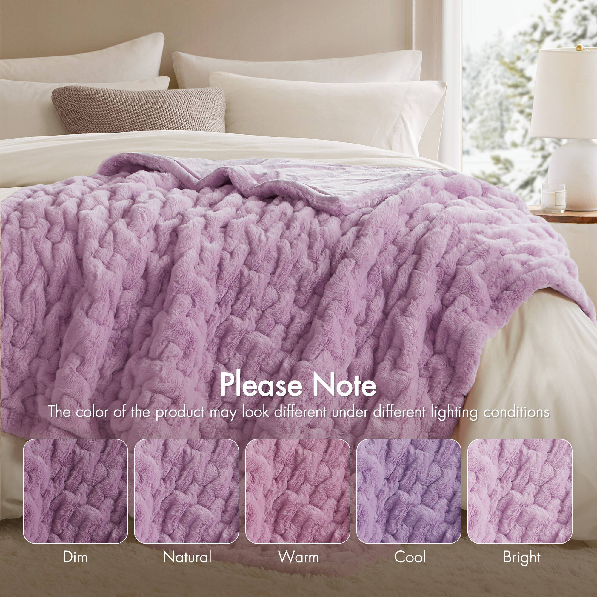 Ruched Fur - Throw - Purple