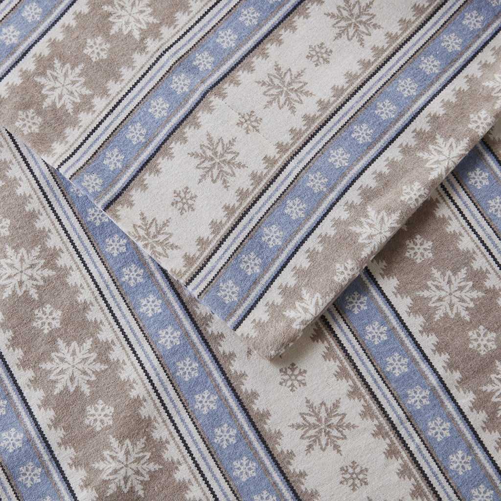Flannel - King Sheet Set Cotton - Blue Snowflake