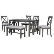 Foldable Dining Set For 6 With 4 Chairs And Bench, Space Saving Design - Gray