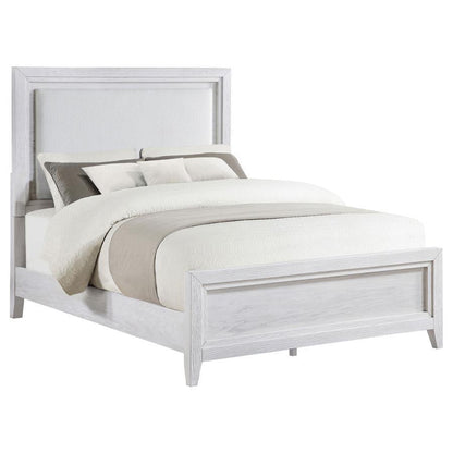 Marielle - Queen Headboard LED Panel Bed - Distressed White