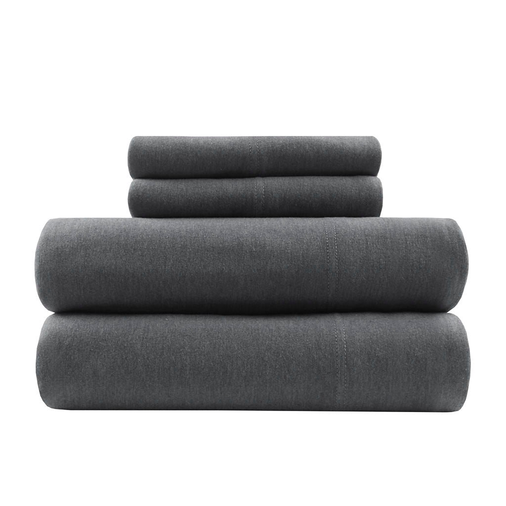 Cotton Blend Jersey Knit - Twin Long All Season Sheet Set - Dark Gray
