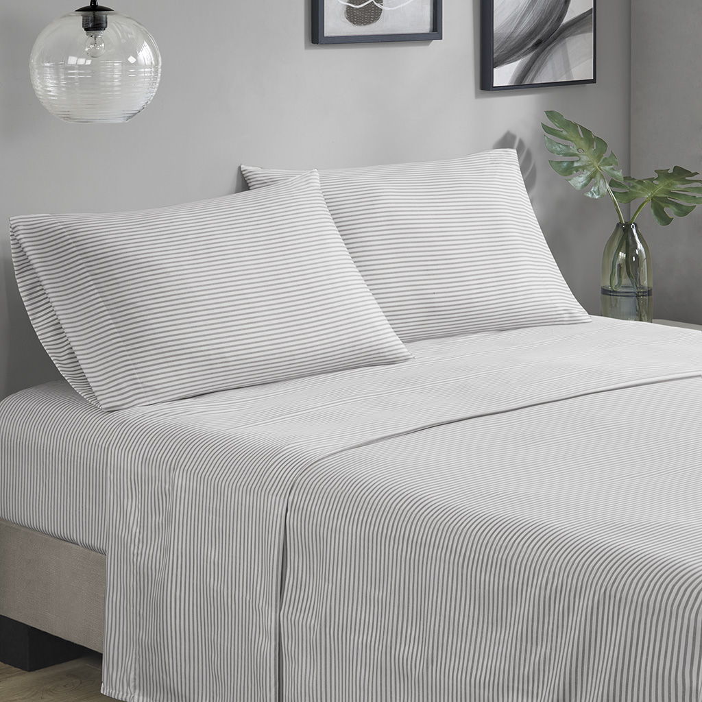 Jaxon - Stripe Comforter Set With Bed Sheets - Light Blue / Gray