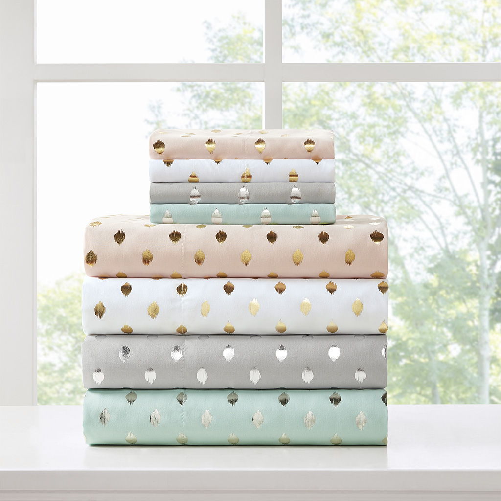Metallic Dot - Twin Printed Sheet Set - White / Gold