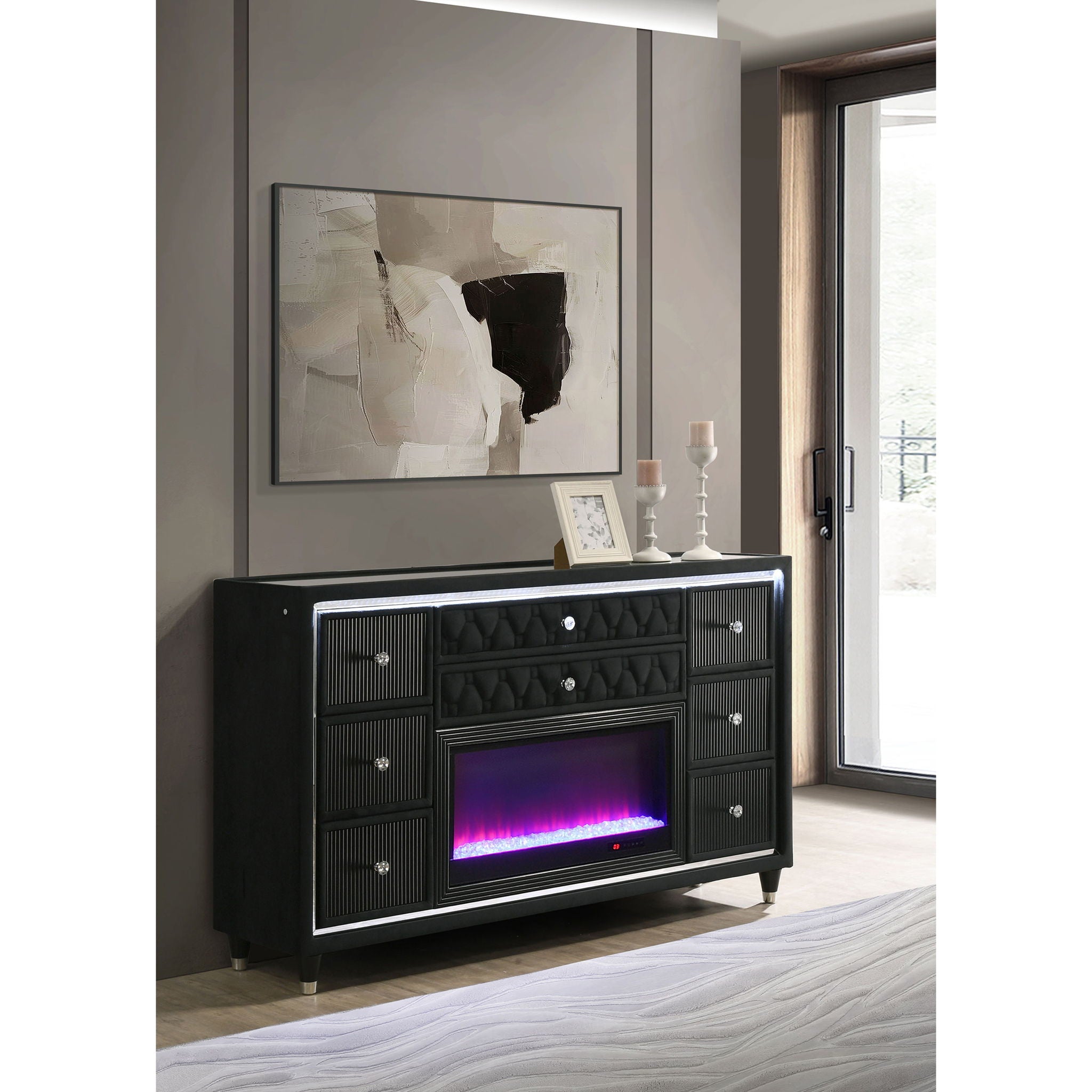 Mika - 8 Drawer LED Fireplace Dresser