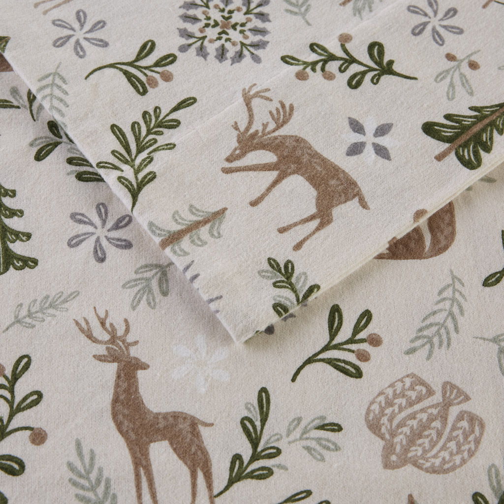 Cozy Flannel - 4 Piece California King Printed Sheet Set - Tan land Winter