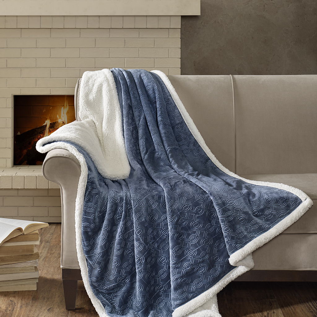Elma - Oversized Textured Throw - Blue