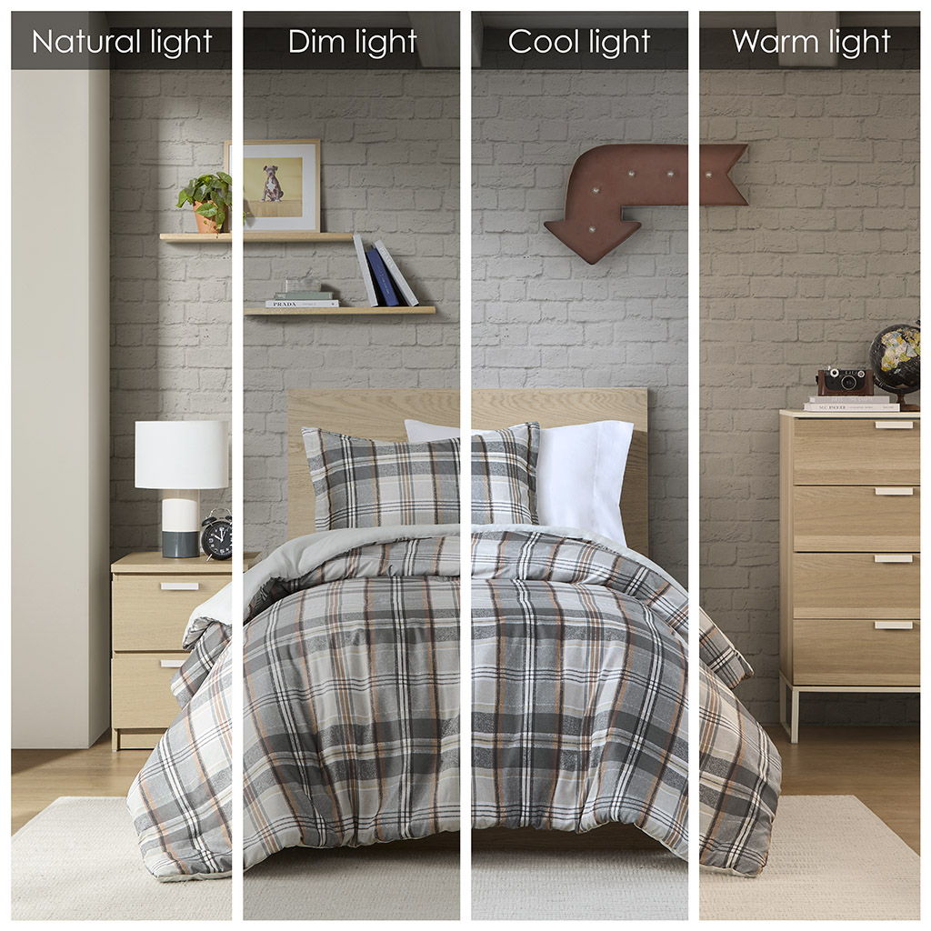 Blake - Plaid Duvet Cover Set - Tan / Gray