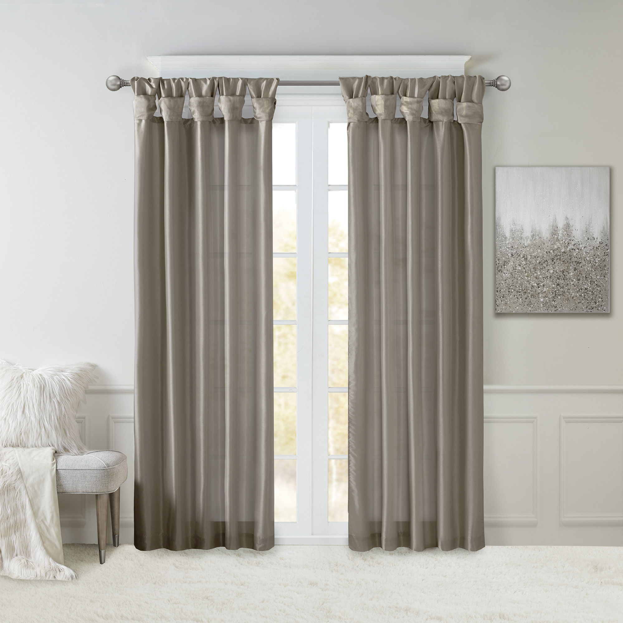 Emilia - 120" Twist Tab Lined Window Curtain - Pewter