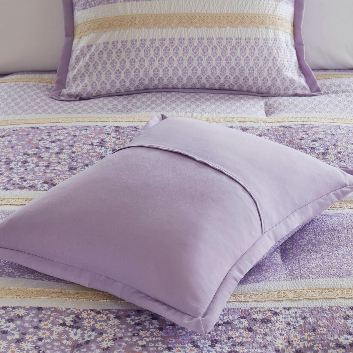 Caralie - Full/Queen 5 Piece Seersucker Comforter Set With Throw Pillows - Purple