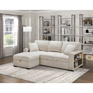 Sectional with Left Chaise, Pull-out Bed and Hidden Storage, Charging Ports