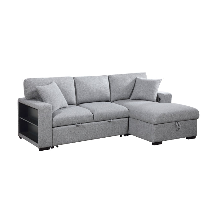Sectional with Right Chaise, Pull-out Bed and Hidden Storage, Charging Ports