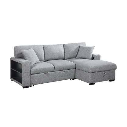 Sectional with Right Chaise, Pull-out Bed and Hidden Storage, Charging Ports