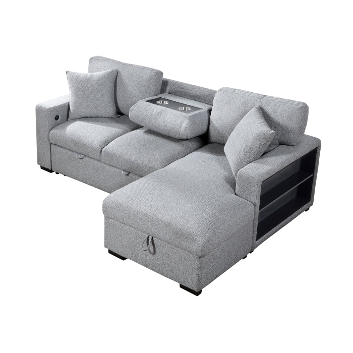 Sectional with Right Chaise, Pull-out Bed and Hidden Storage, Charging Ports