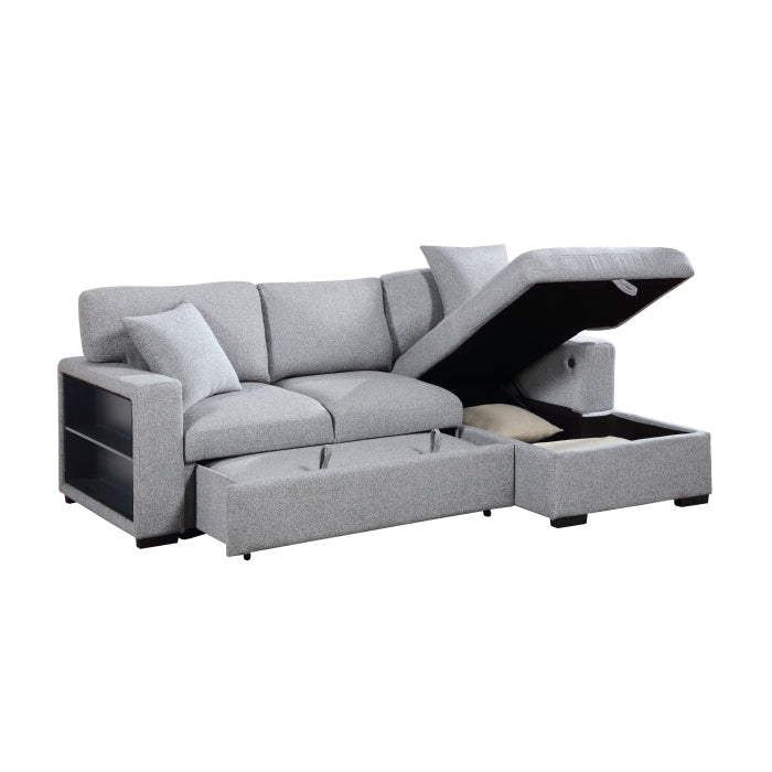 Sectional with Right Chaise, Pull-out Bed and Hidden Storage, Charging Ports
