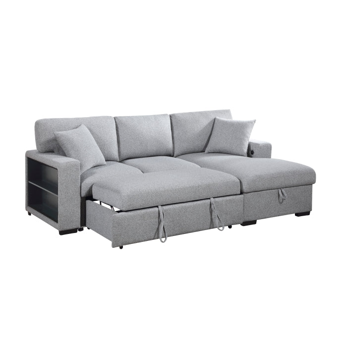 Sectional with Right Chaise, Pull-out Bed and Hidden Storage, Charging Ports