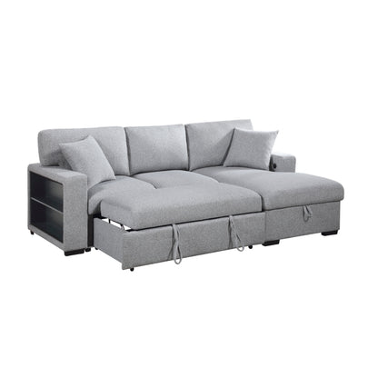 Sectional with Right Chaise, Pull-out Bed and Hidden Storage, Charging Ports
