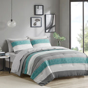 Jaxon - Stripe Comforter Set With Bed Sheets - Aqua / Gray